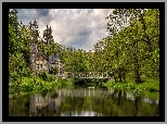 Hotel Bodeblick, Treseburg, Saksonia-Anhalt, Niemcy, Rzeka Bode, Most, Drzewa