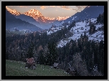 Góry, Alpy, Drzewa, Domy, Śnieg, Gmina Arzl im Pitztal, Austria