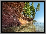 Stany Zjednoczone, Michigan, Jezioro, Superior Lake, Skała, Drzewa