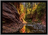 West Fork Oak Creek, Sedona, Arizona, Stany Zjednoczone, Jesień, Drzewa, Rzeka, Skały