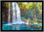 Wodospad, Duden Waterfalls, Skały, Rzeka, Drzewa, Antalya, Turcja