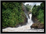 Wodospad, Murchison Falls, Skały, Zielone, Drzewa, Park Narodowy Wodospadu Murchisona, Uganda