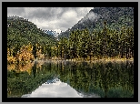 Góry Skaliste, Drzewa, Jezioro, Officers Gulch Pond, Kolorado, Stany Zjednoczone