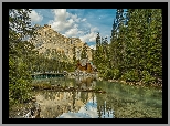 Góry, Domek, Drzewa, Jezioro, Emerald Lake, Park Narodowy Yoho, Kanada