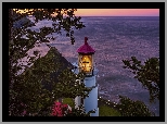 Latarnia morska, Heceta Head Lighthouse, Morze, Drzewa, Stan Oregon, Stany Zjednoczone