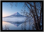 Jezioro, Lake Kawaguchi, Drzewa, Stratowulkan Fudżi, Góra, Mount Fuji, Japonia