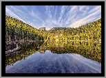 Jezioro, Bear Lake, Park Narodowy Gór Skalistych, Stan Kolorado, Stany Zjednoczone, Drzewa, Las, Odbicie