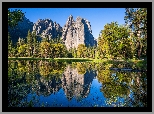 Stany Zjednoczone, Kalifornia, Park Narodowy Yosemite, Góry Sierra Nevada, Rzeka, Merced River, Drzewa, Odbicie