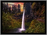 Stany Zjednoczone, Oregon, Park stanowy, Silver Falls State Park, Wodospad, South Falls, Drzewa