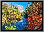 Stany Zjednoczone, Jesień, Kalifornia, Park Narodowy Yosemite, Rzeka, Merced River, Góry, Drzewa