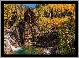 Młyn, Crystal Mill, Rzeka, Crystal River, Jesień, Skały, Drzewa, Stan Kolorado, Stany Zjednoczone