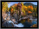 Stany Zjednoczone, Kolorado, Młyn, Crystal Mill, Jesień, Drzewa, Rzeka